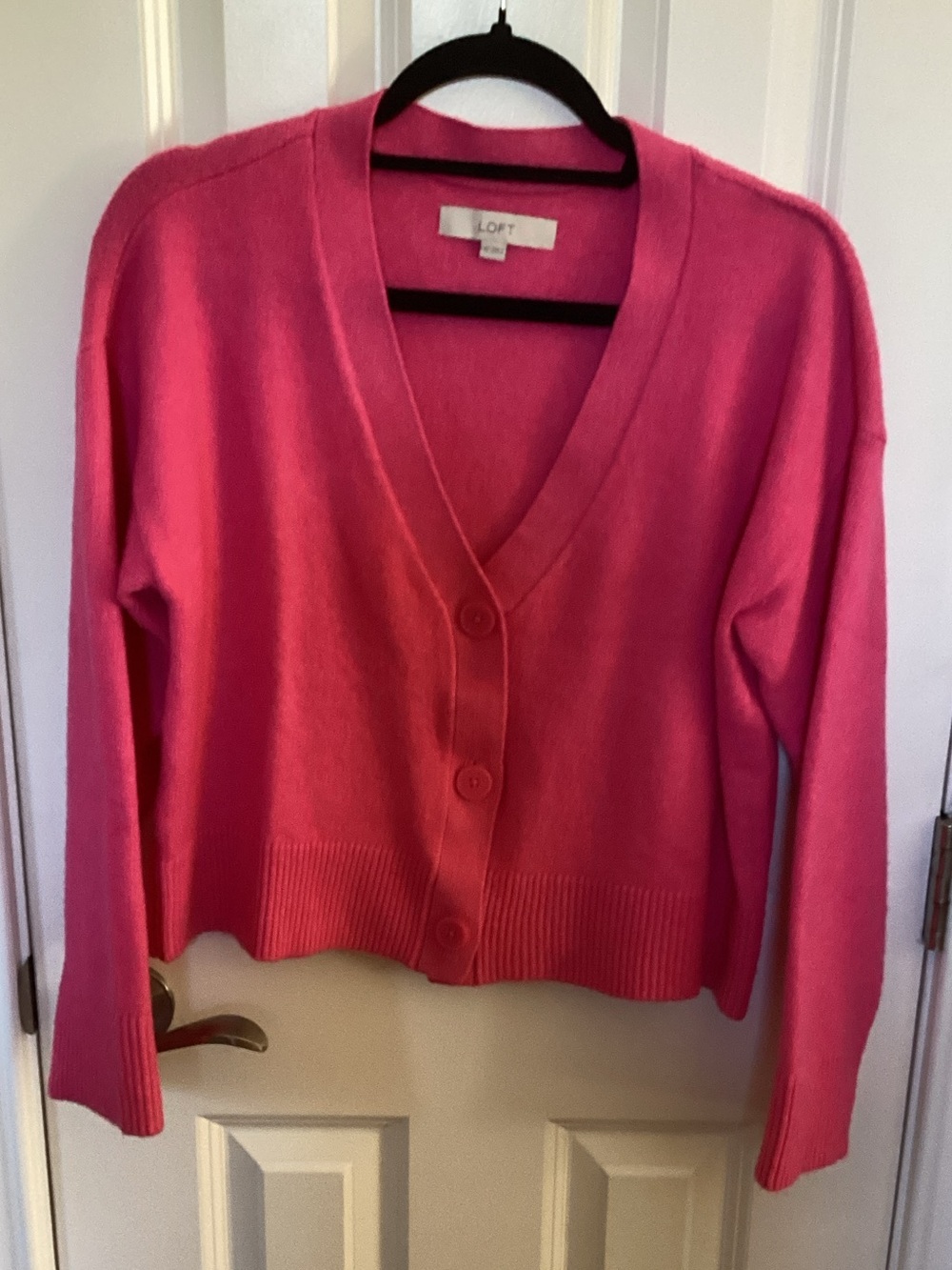 LOFT Bright Pink V-Neck Button Front Cardigan